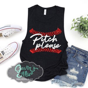 Glitter Baseball Muscle Tank Tops | Pitch Please | Baseball Mom Tank Top | Baseball Shirts | Muscle Tank | Softball Tank