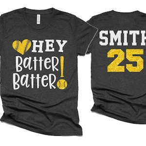 Glitter Softball Shirt | Hey Batter Batter | Glitter Softball Shirt | Softball Shirt | Customize Youth or Adult