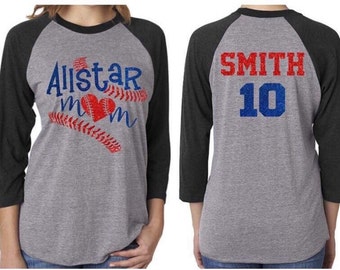 Maglietta da baseball All Star con glitter per mamma / Maglietta a maniche 3/4 / Maglietta da baseball personalizzata per mamma