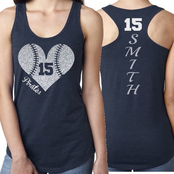 Camisetas de béisbol con purpurina / Camiseta sin mangas para mamás de béisbol / Camiseta sin mangas con espalda deportiva / Camiseta sin mangas de béisbol / Personaliza tu equipo y colores