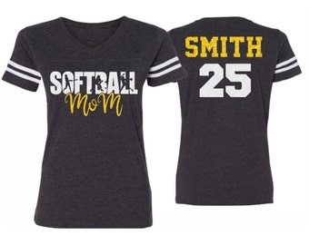 Glitter Softball Shirt | Softball Mom Shirt | Softball Shirts | Softball Mom Shirts | Softball Bling | V-neck Short Sleeve Shirt