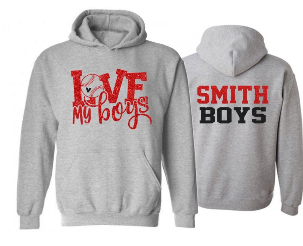 Discover Glitter Baseball Love My Boys Mom Hoodie