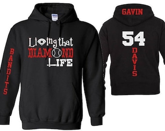 Glitter Baseball Hoodie | Customize with your Team & Colors | Adult or Youth Sizes