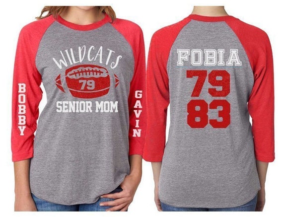 Football Mom Shirt | Glitter Senior Mom Shirt | 3/4 Sleeve Raglan | Two Names Two Numbers | Customize Team & Colors