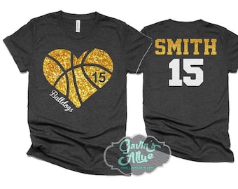 Glitter Basketball Heart Shirt | Basketball Tshirts | Basketball Mom Shirts | Basketball Bling| Bella Canvas Tshirt