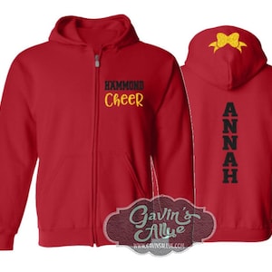Glittrig cheerleader-hoodie med dragkedja | Cheerleader-hoodie | Cheerbling | Cheerleader-kläder | Anpassa lag och färger | Ungdom eller vuxen