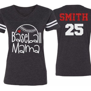 Glitter Baseball Mama Shirt |Baseball Spiritwear | Baseball shirt | V-neck Short Sleeve Shirt