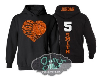 Glitter Basketball Hoodie | Basketball Heart | Customize with your Team & Colors | Adult or Youth Sizes