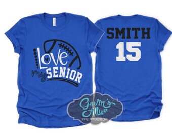 Glitter Senior Football Mom Shirt | Love My Senior Football Shirts | Football Spirit Wear | Bella Canvas Short Sleeve T-shirt