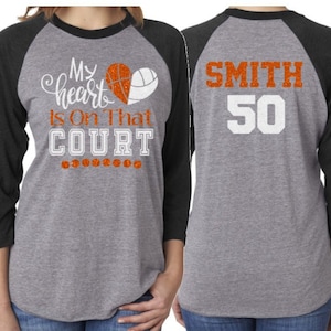 Glitter Volleyball & Basketball Shirt | My Heart is on that Court | Two Team Shirt | Customize