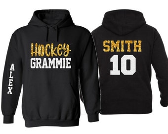 Glitter Hockey Hoodie | Hockey Grandma | Hockey MiMi | Hockey Nana | Hockey Bling | Hockey Spirit Wear | Customize with your Team & Colors