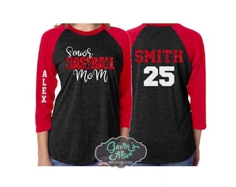 Maglietta per mamma di baseball senior con glitter / Maglietta a maniche 3/4 / Maglietta per mamma di baseball personalizzata