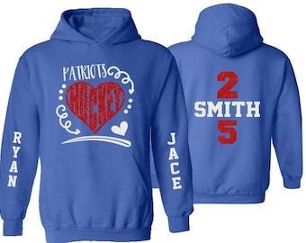 Glitter Hockey Hoodie | Hockey Mom | Hockey Hoodie | Hockey Bling | Two Names Two Numbers | Customize Team & Colors