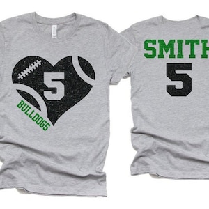 Glitter Football Shirt | Football Shirts | Football Heart Shirt | Football Spirit Wear | Bella Canvas T Shirt  | Football Bling | Customize