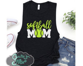 Mom tanktop glitter softbal | Gespierde softbaltanktop | Personaliseer je kleuren | Softbalbling | Gepersonaliseerde softbal