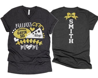 Glitter Football & Cheer Shirt | Football Spirit Wear | Bella Canvas V Neck T Shirt  | Football Bling | Customize Team and Colors