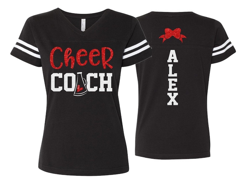 Glitter Cheer Coach Shirt Cheer Mom Vneck Short Sleeve Etsy
