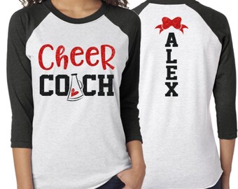 Glitter Cheer Coach Shirt | Cheer Shirt | 3/4 Sleeve Raglan | Cheer Bling | Cheer Spirit Wear | Customize Colors