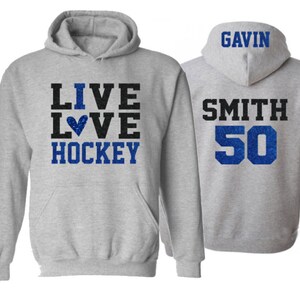 Glitter Live Love Hockey Hoodie | I Love Hockey | Hockey Bling | Hockey Hoodie | Hockey Spirit Wear | Customize Colors | Youth or Adult
