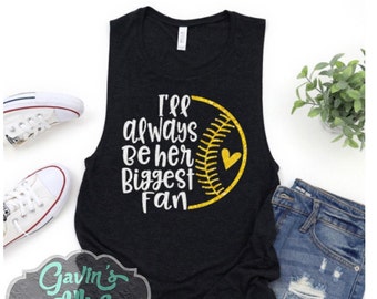 Mom tanktop glitter softbal | Gespierde softbaltanktop | Ik zal altijd haar grootste fan zijn | Softbalbling | Gepersonaliseerde softbal