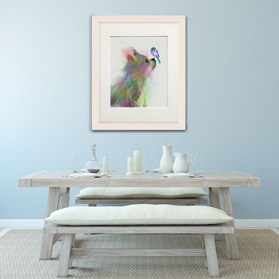 Fantasy Art Girl Bedroom Decor Watercolor Art Master Bedroom Decor Whimsical Print Bird Art Modern Wall Art Chihuahua Long Haired Print