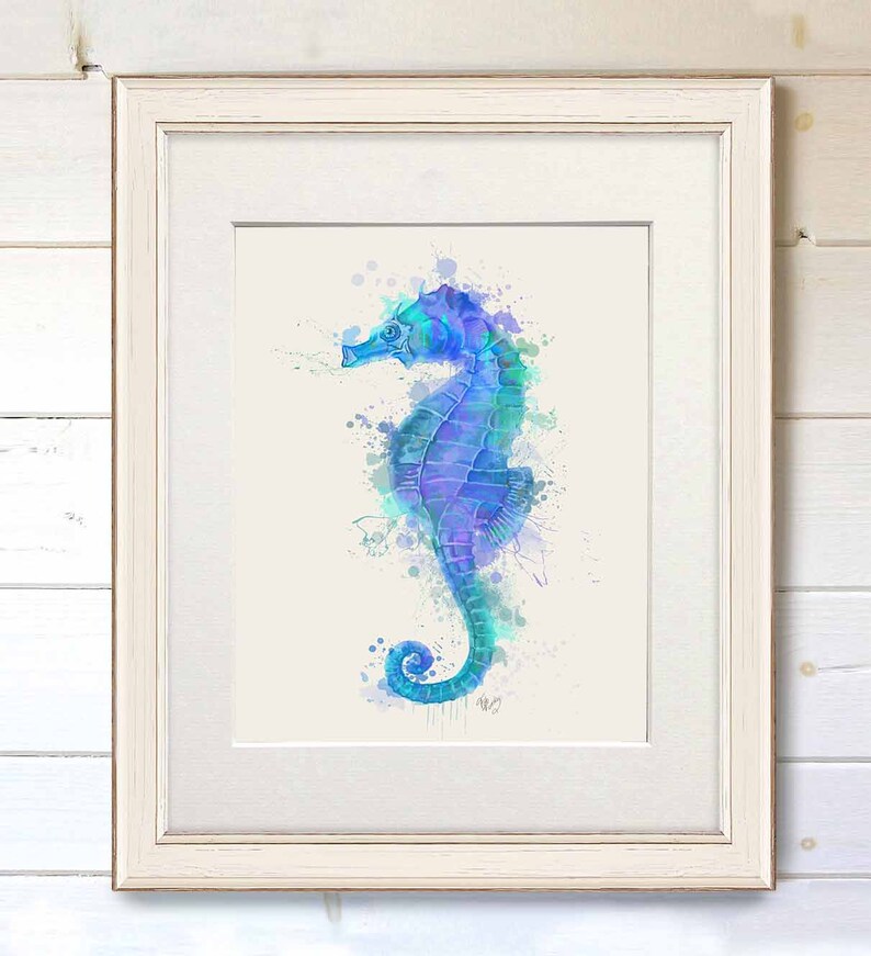 Seahorse Blue Bathroom Print Kids Bathroom Art Nautical Wall Etsy