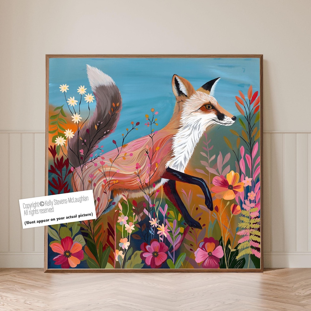 Woodland Fox Art Print – Colourful Floral Animal Illustration in a ...