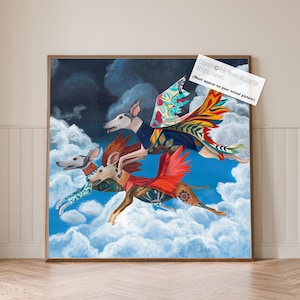 Limited Edition – Whippet Greyhound Dog Art Print, Whimsical Sighthound Portrait for Pet Owners and Dog Lovers, Iggy dogs