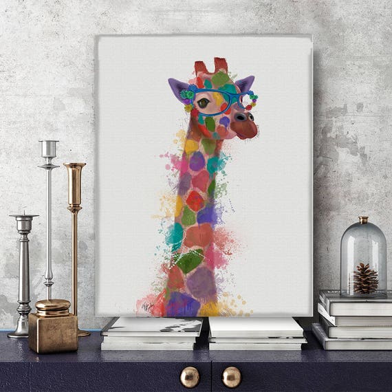 Modern wall art Giraffe glasses picture Safari decor Bedroom | Etsy