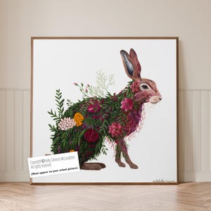 Limited Edition - Rose Petal Hare Art Print, Floral Hare Wall Art, Large Canvas, Romantic Botanical Animal Illustration, woodland gift