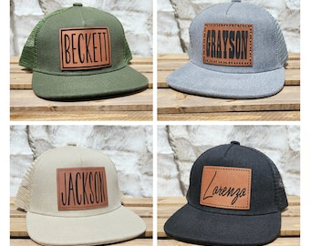 Personalized Baby Trucker Hat, Leather Patch SnapBack, Custom Name Gift