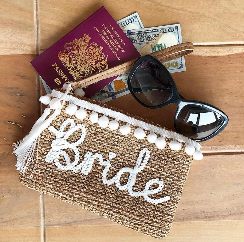 personalised straw clutch bag