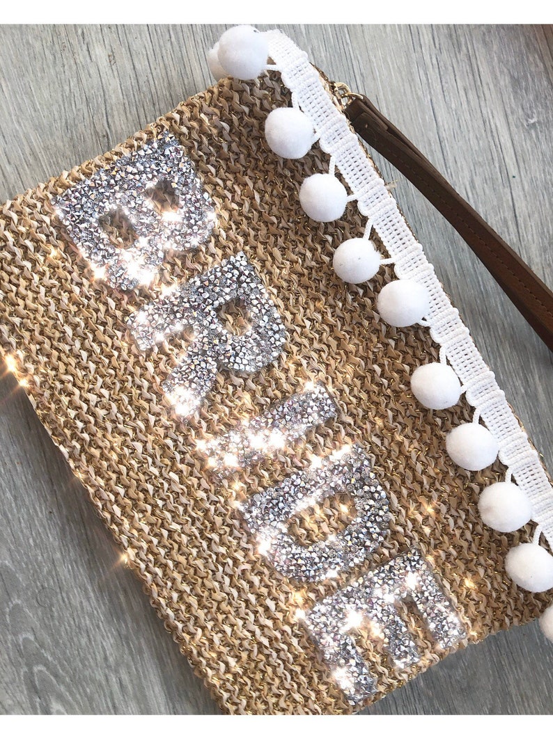 Honeymoon Bride Personalised Luxury Straw Clutch Bag Etsy