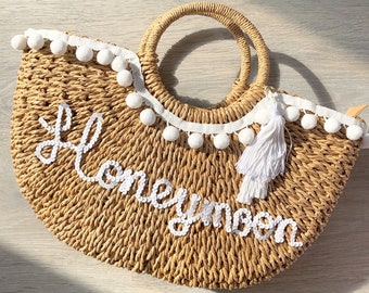 Luxury Personalised Beach Bag Straw Basket