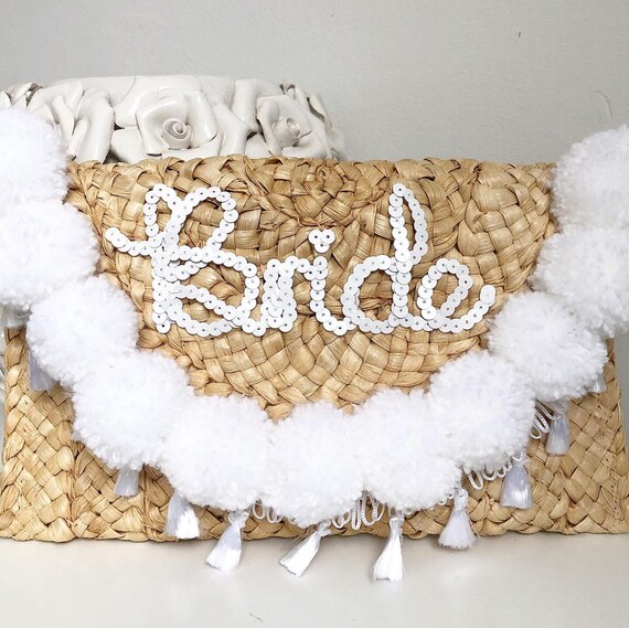 personalised straw clutch bag