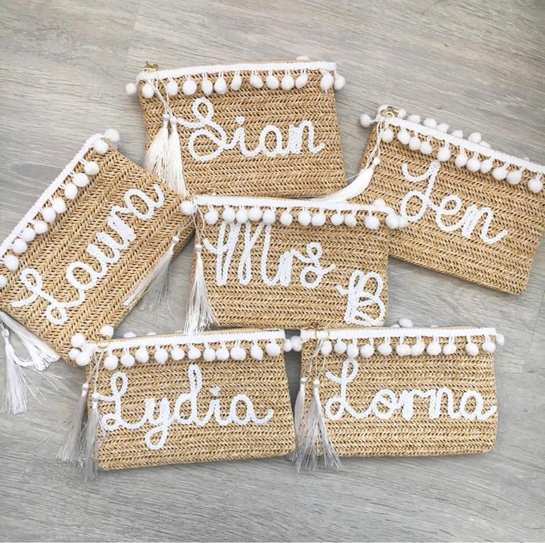 Honeymoon Bride Personalised Luxury Straw Clutch Bag Etsy
