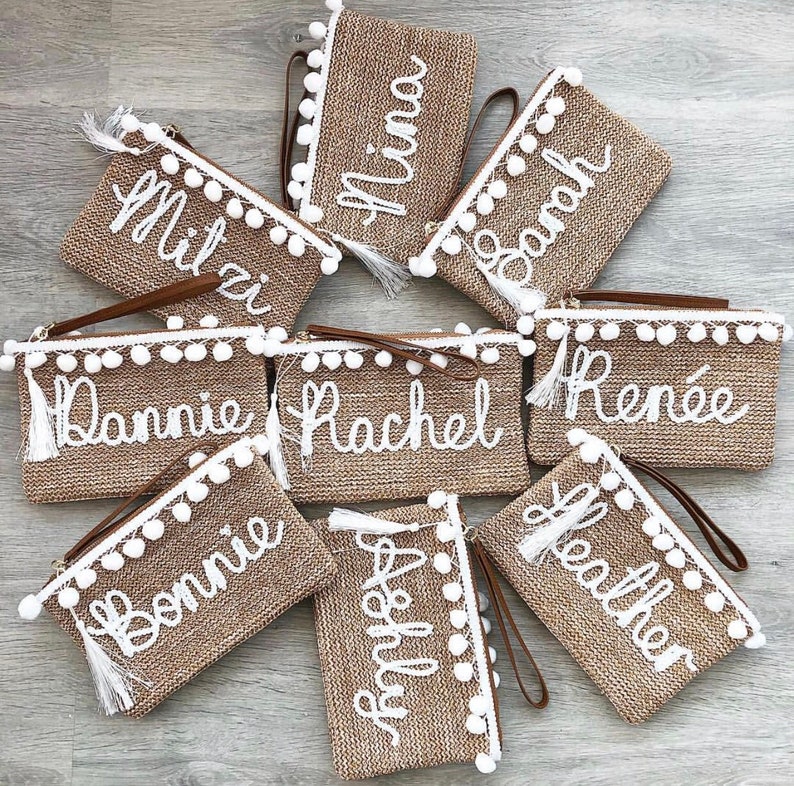 Honeymoon Bride Personalised Luxury Straw Clutch Bag Etsy