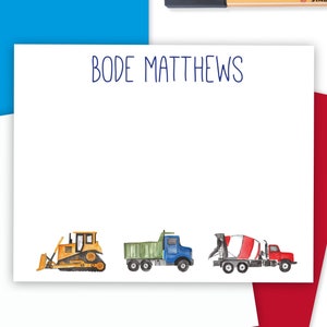 Construction Trucks Kids Personalized Stationery Set of 12 with Envelopes, Gifts for Birthday Thank You Cards, Gift for Kids Note Cards image 1