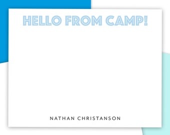 Hello from Camp Personalized Kids Stationary Set of 12, Sleep Away Camp Note Cards, Kids Thank You Notes, Flat Note Cards Summer Camp