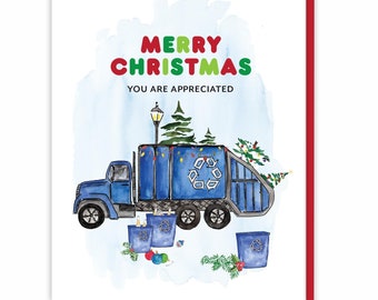 Recycle Man Gift, Recycle Truck Thank You Christmas Cards, Thank You Appreciation Card, Appreciation Gift, Thank You Cards Christmas