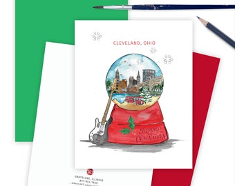 Cleveland Christmas Cards, Cleveland Ohio Cards, Custom Christmas Cards, Cleveland Holiday Greeting Card Stationery Set of 10 with Envelopes