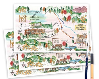 Illustrated Map, Map Itinerary Wedding Gift, Custom Wedding Map, Personalized Wedding Maps, Map Illustration, Custom Watercolor Wedding Maps