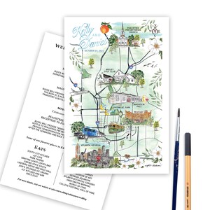 Custom Itinerary, Watercolor Wedding Maps, Hand Painted Guest Map, Custom Wedding Maps, Personalized Wedding Maps, Illustrated Map Wedding