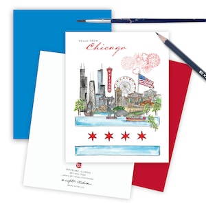 Chicago Skyline Greeting Card, Skyline Card from Chicago, New Job Gift for Him, Hello from Chicago Note Card, Chicago Lover Stationery