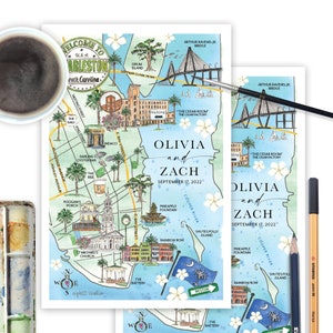 Wedding Itinerary, Welcome Bag Insert with Map, Watercolor Map for Wedding, Wedding Invitation Insert, Hand Drawn Maps, Destination Wedding