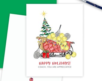 Tennis Christmas Card Coach, Appreciation Christmas Card Tennis Team, Thank You Appreciation, Happy Holiday Card Tennis Partner, Tennis Love