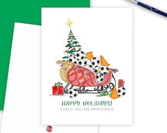 Soccer Christmas Card Coach, Appreciation Christmas Card Soccer Team, Thank You Appreciation, Happy Holiday Card Soccer Ball, Soccer Lover