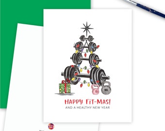 Fitness Christmas Card for Personal Trainer, Appreciation Christmas Card Gym Lover, Thank You Appreciation, Happy Holiday Card Weight Lifter