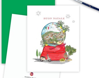 Buon Natale Christmas Card, Amalfi Coast Christmas Card, Italy Christmas Cards, Happy Holidays Winter Card for Italian Friend, Italy Lover