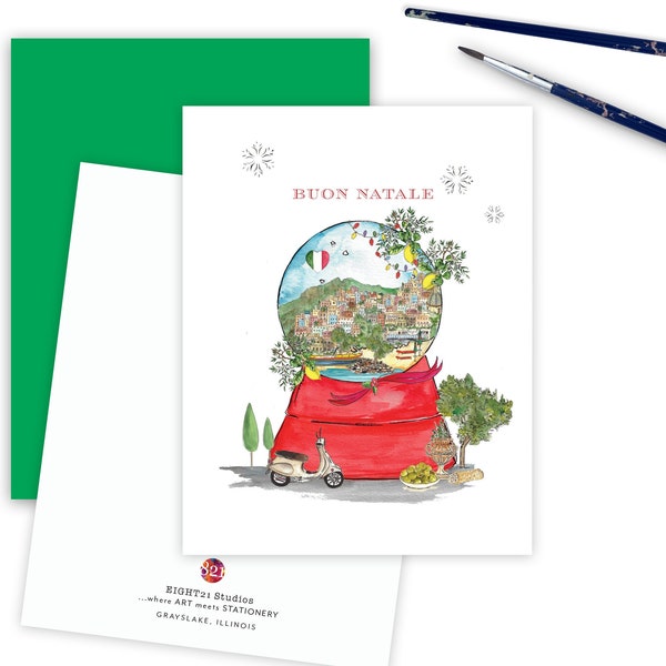 Buon Natale Christmas Card, Amalfi Coast Christmas Card, Italy Christmas Cards, Happy Holidays Winter Card for Italian Friend, Italy Lover